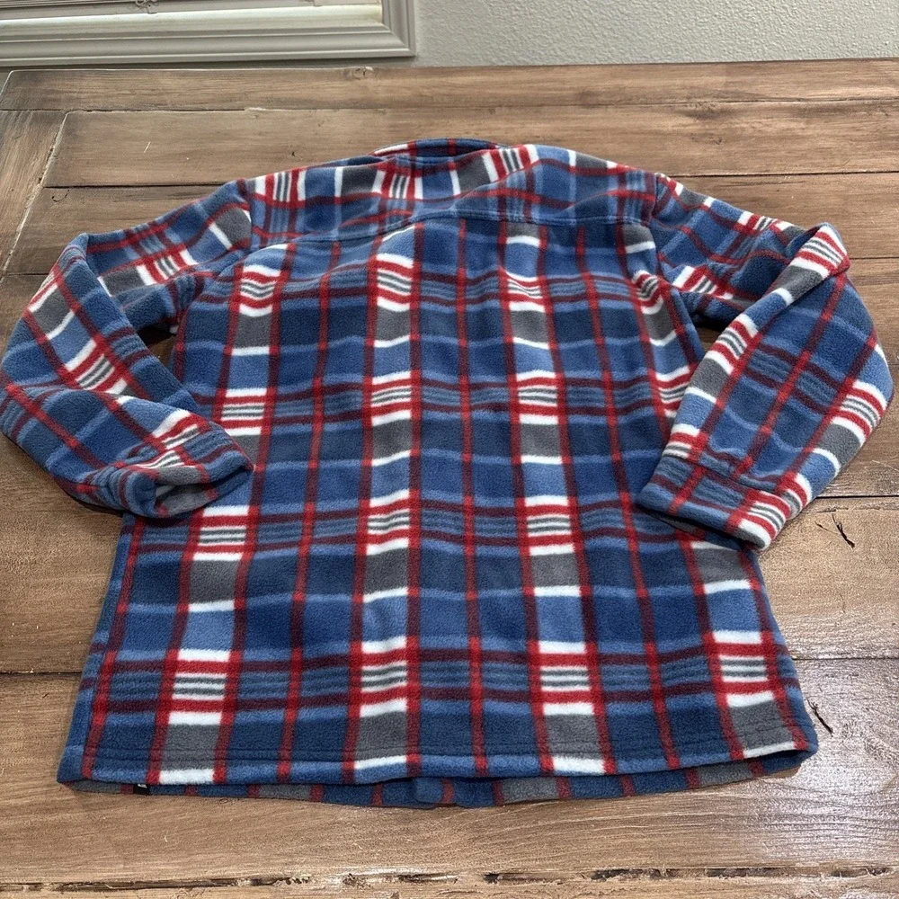 Quicksilver Flannel Shirt Youth Medium 14/16Blue Plaid Fleece Button Outdoor Top